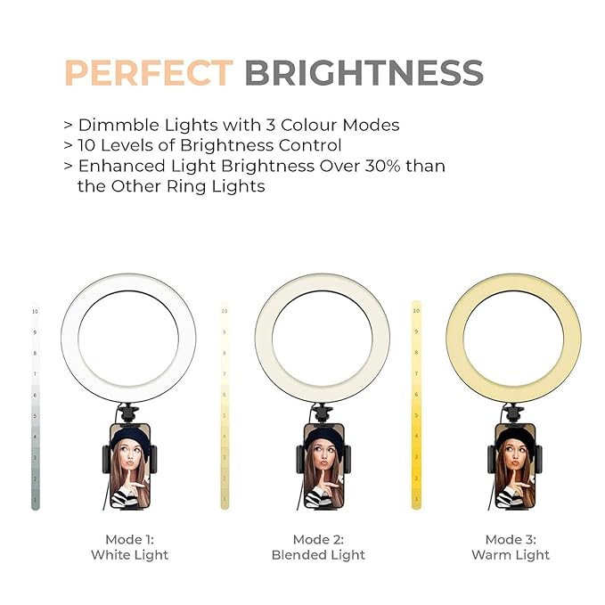 10 Incehs LED Ring Light with 7Ft Stand - USB Powered Color Switch Mode Brightness Control Dual Temperature for Video