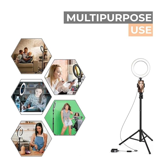 10 Incehs LED Ring Light with 7Ft Stand - USB Powered Color Switch Mode Brightness Control Dual Temperature for Video