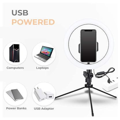 10 Incehs LED Ring Light with 7Ft Stand - USB Powered Color Switch Mode Brightness Control Dual Temperature for Video