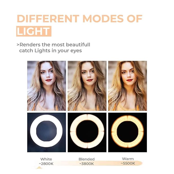10 Incehs LED Ring Light with 7Ft Stand - USB Powered Color Switch Mode Brightness Control Dual Temperature for Video