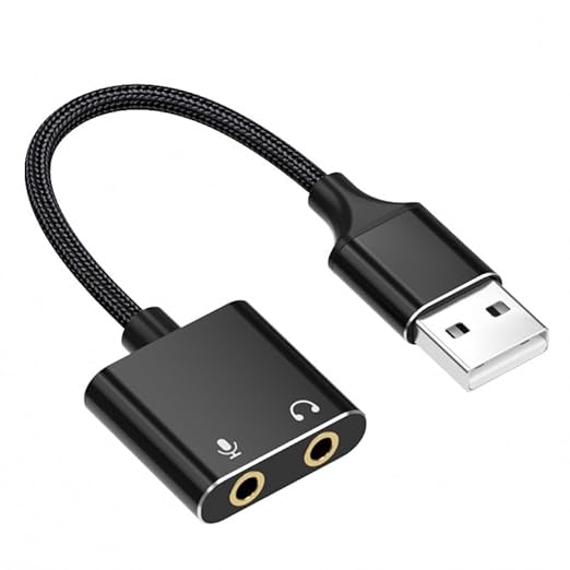 USB Sound Card USB to 3.5mm Jack Audio Adapter USB External Stereo Sound Adapter Splitter Converter for Windows and Mac, Linux, Laptop, PC, Compatible with PS4, Headset, Plug & Play