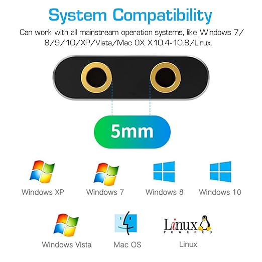 USB Sound Card USB to 3.5mm Jack Audio Adapter USB External Stereo Sound Adapter Splitter Converter for Windows and Mac, Linux, Laptop, PC, Compatible with PS4, Headset, Plug & Play