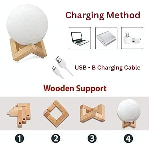 3D Moon Lamp - 7 Colour 15 cm Changeable Sensor | Touch Moonlight Lamp with Stand & USB | Ideal for Bedroom, Valentine, Festival, Corporate & Wedding Gifts | Plastic (Moon Lamp)