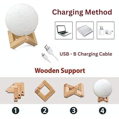 3D Moon Lamp - 7 Colour 15 cm Changeable Sensor | Touch Moonlight Lamp with Stand & USB | Ideal for Bedroom, Valentine, Festival, Corporate & Wedding Gifts | Plastic (Moon Lamp)