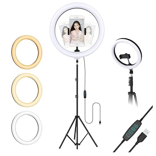 WaveINO Professional (12 Inch) Led Ring Light with 7 Feet Tripod Stand for Mobile Phones & Camera, 3 Temperature Mode Dimmable Lighting, Photo-Shoot, Video Shoot, Makeup & More