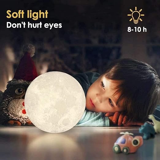 3D Moon Lamp - 7 Colour 15 cm Changeable Sensor | Touch Moonlight Lamp with Stand & USB | Ideal for Bedroom, Valentine, Festival, Corporate & Wedding Gifts | Plastic (Moon Lamp)
