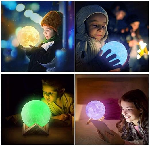 3D Moon Lamp - 7 Colour 15 cm Changeable Sensor | Touch Moonlight Lamp with Stand & USB | Ideal for Bedroom, Valentine, Festival, Corporate & Wedding Gifts | Plastic (Moon Lamp)