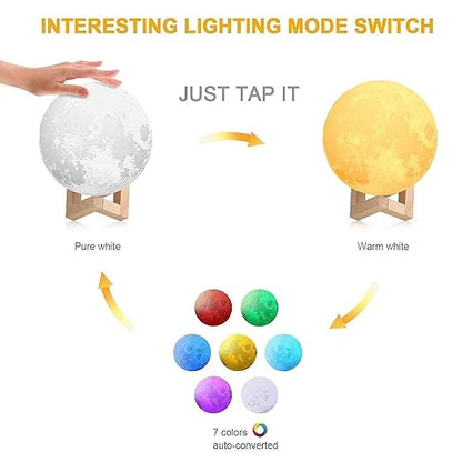 3D Moon Lamp - 7 Colour 15 cm Changeable Sensor | Touch Moonlight Lamp with Stand & USB | Ideal for Bedroom, Valentine, Festival, Corporate & Wedding Gifts | Plastic (Moon Lamp)