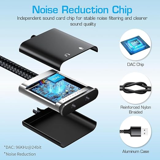 USB Sound Card USB to 3.5mm Jack Audio Adapter USB External Stereo Sound Adapter Splitter Converter for Windows and Mac, Linux, Laptop, PC, Compatible with PS4, Headset, Plug & Play