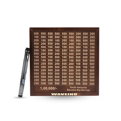 WaveINO Wooden Money Saving Box - 1,00,000 Rupees Money Saving Piggy Bank, Cash Vault Wooden Savings Box, Money Box with Money Target and Numbers to Check for Boys, Girls & Adults