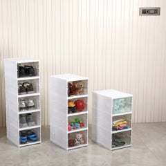 4 Tier Shoe Rack Collapsible Shoe Organiser with Door - Foldable Sneaker Crates Footwear Organiser for Men, Women, Heels, Boots, Loafers, Sneakers, Slippers