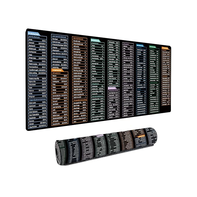 Large Anti Slip Keyboard Shortcut Extended Desk mat/Mouse Pad with PS |AI | CDR | PR | Word | excel | PPT Shortcut Keys Computer mat for Laptop Size 800 x 300 mm (Black No Logo)