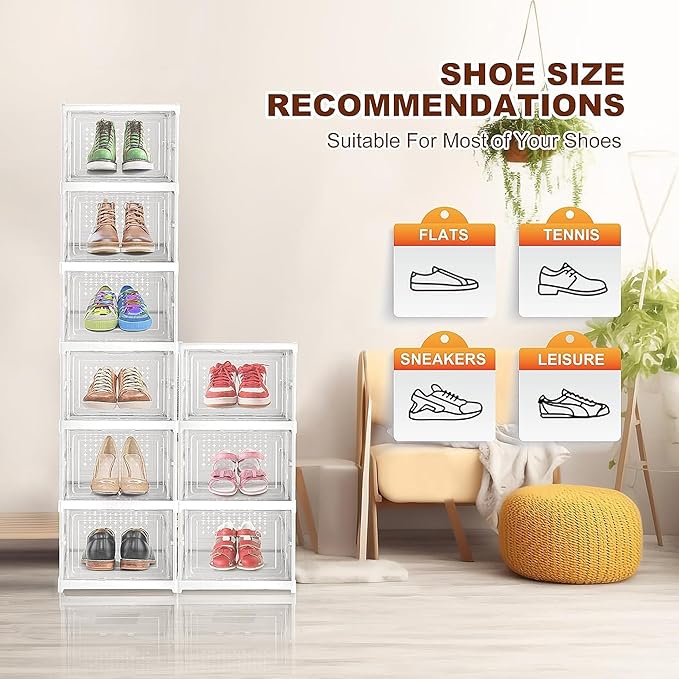 4 Tier Shoe Rack Collapsible Shoe Organiser with Door - Foldable Sneaker Crates Footwear Organiser for Men, Women, Heels, Boots, Loafers, Sneakers, Slippers
